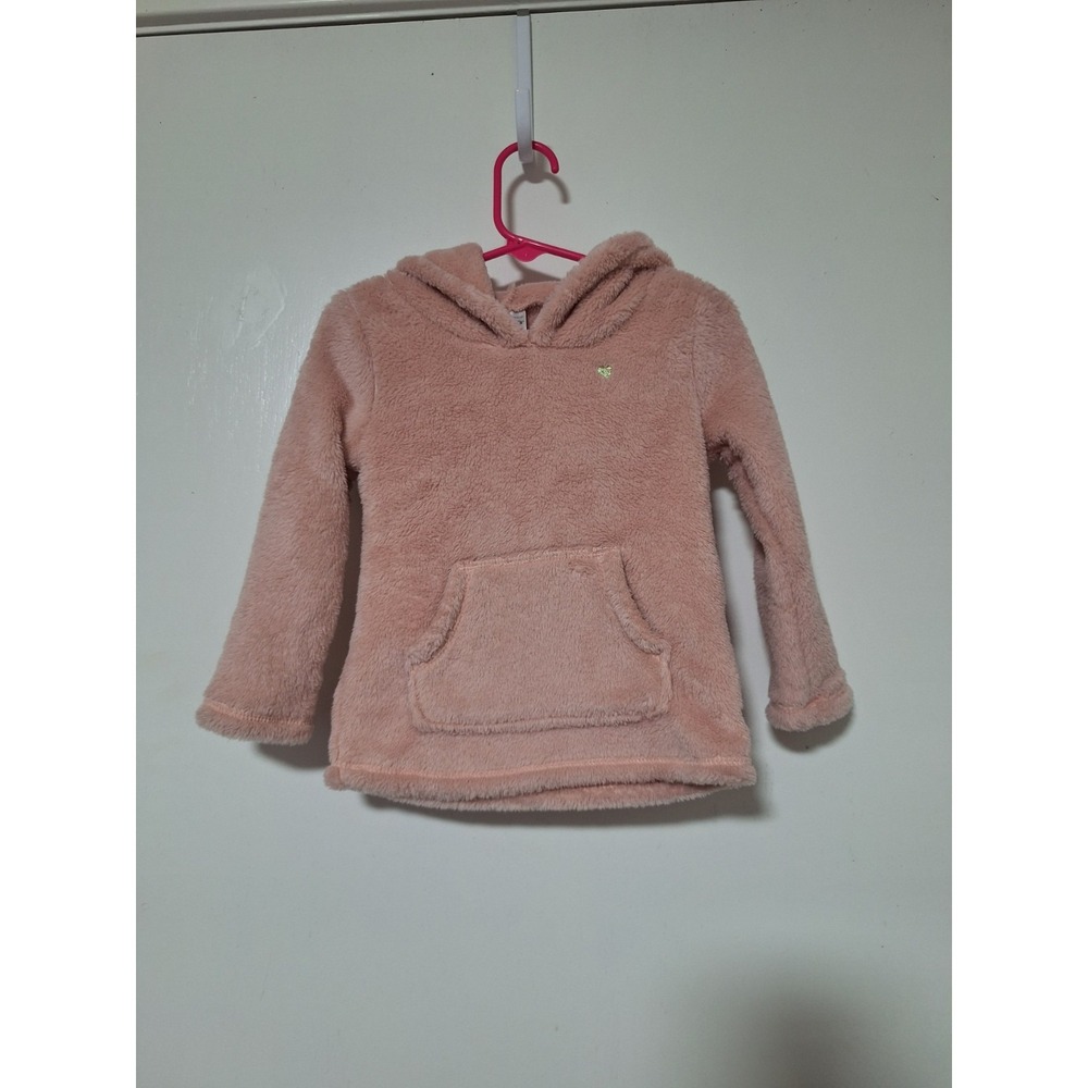 Carter's Toddler Girls Size 2T Pink Fuzzy Fleece Pullover Hoodie Heart Pocket